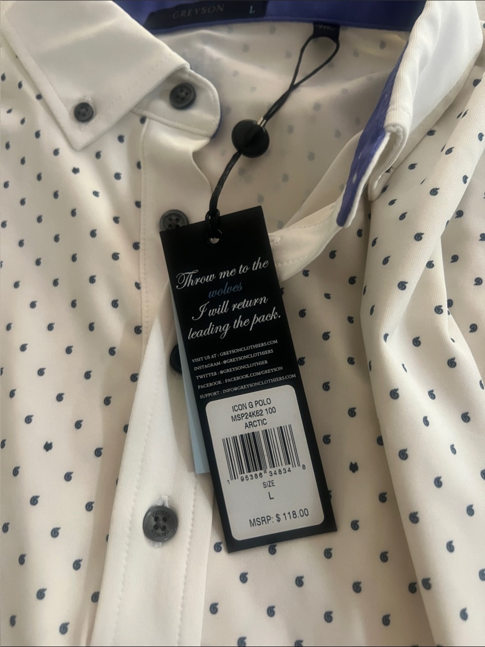 Greyson White Polo with Small Navy Dot Pattern - Picture 6 of 6